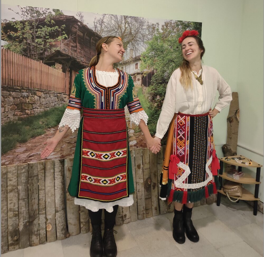 A pause in our folk dancing for a brief photo shoot! Dance Experience in Sofia Bulgaria