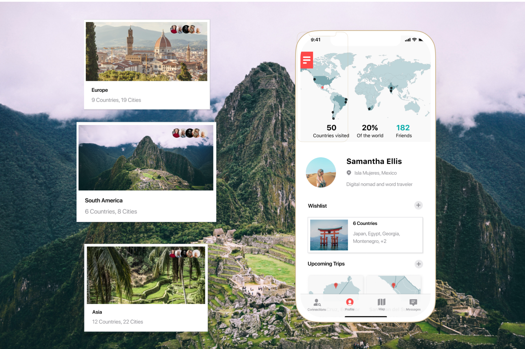 Track your travels around the world with your itinerary. Keep track of places visited and upcoming plans.